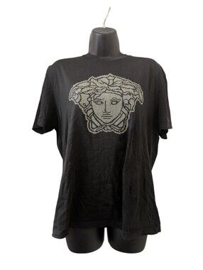 VERSACE Black Crewneck T-Shirt with Medusa Graphic